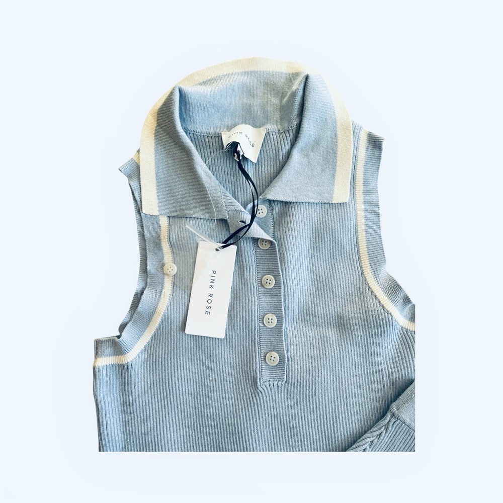Pink rose Light Blue Sleeveless Top and Skirt Set - Picture 3 of 10